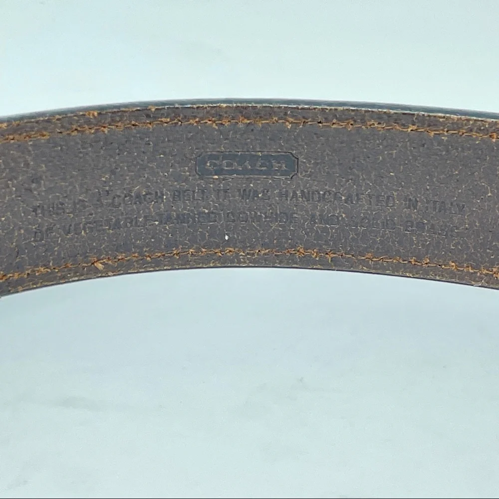 Coach Brown Leather Brass Buckle Classic Dress Fashion Italian Belt Stitching 30 - Picture 7 of 12